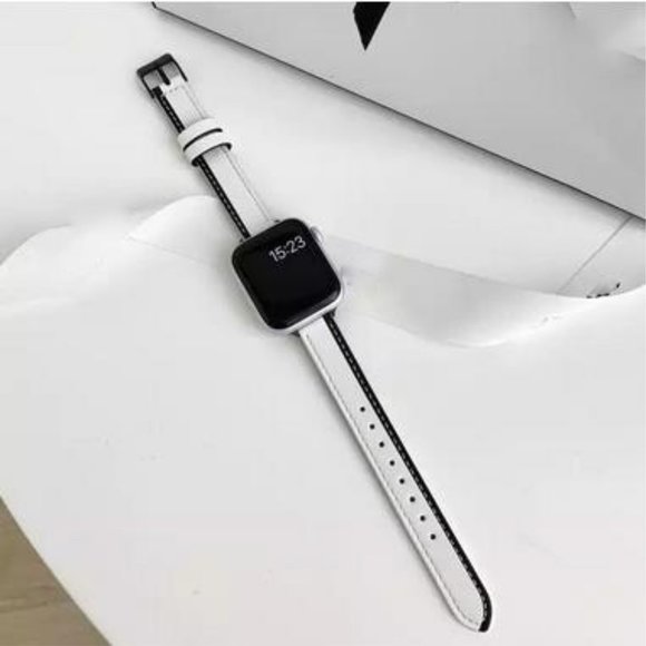 Luxury black and white watch band genuine leather watch band for apple series 1 - Picture 3 of 3